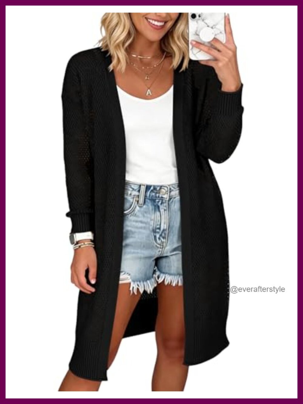 Lightweight Open Front Knit Crochet Cardigan Boho Kimono Long Sweater